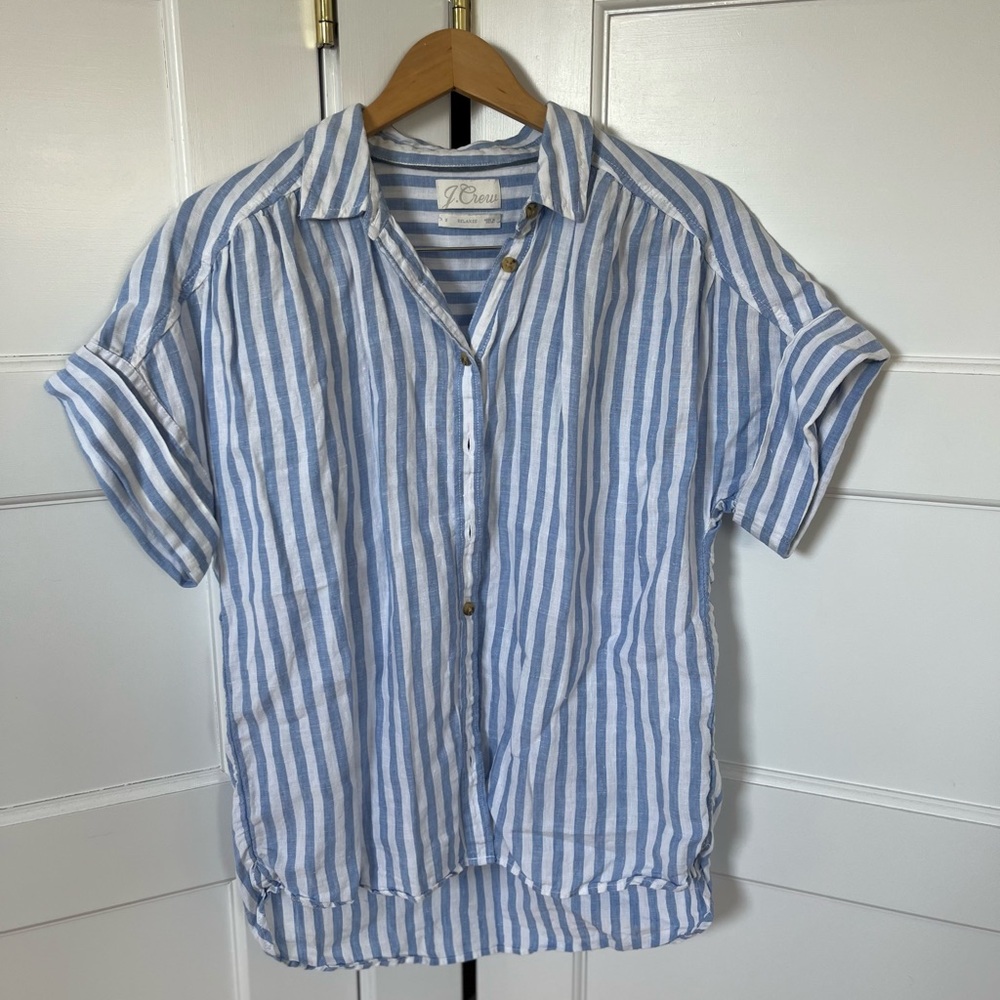 J. Crew Light Blue and White Striped Casual Shirt
